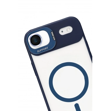 Mey İthalat®   iPhone 17 Air Remim Lensli Magsafe Standlı Kapak - Lacivert