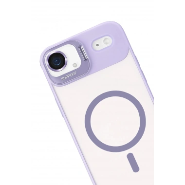Mey İthalat®   iPhone 17 Air Remim Lensli Magsafe Standlı Kapak - Lila