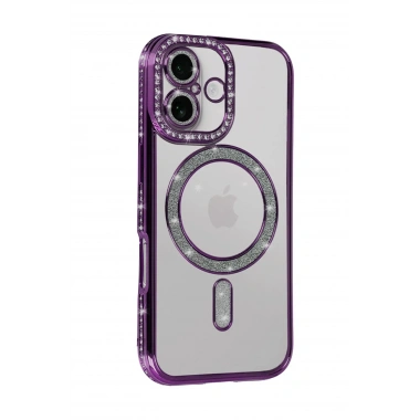 Mey İthalat®   iPhone 17 Joke Simli Magneticsafe Kılıf - Derin Mor