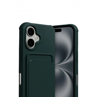 Mey İthalat®   iPhone 17 Kelvin Kartvizitli Silikon - Koyu Yeşil
