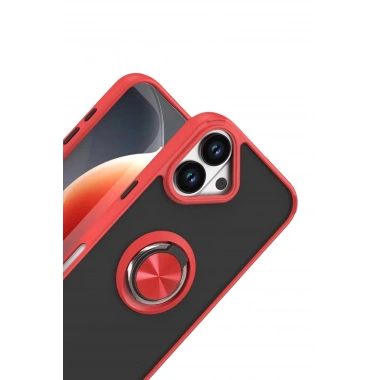 Mey İthalat®   iPhone 17 Montreal Yüzüklü Silikon Kapak - Kırmızı