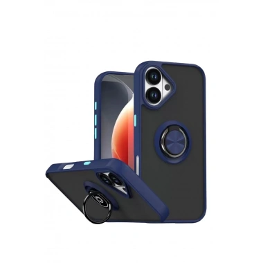 Mey İthalat®   iPhone 17 Montreal Yüzüklü Silikon Kapak - Lacivert