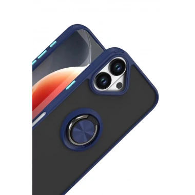 Mey İthalat®   iPhone 17 Montreal Yüzüklü Silikon Kapak - Lacivert