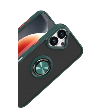 Mey İthalat®   iPhone 17 Montreal Yüzüklü Silikon Kapak - Yeşil