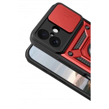 Mey İthalat®   iPhone 17 Pars Lens Yüzüklü Silikon - Kırmızı