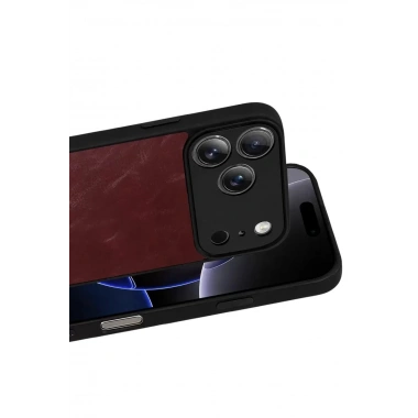 Mey İthalat®   iPhone 17 Pro Aras Deri Kapak - Bordo