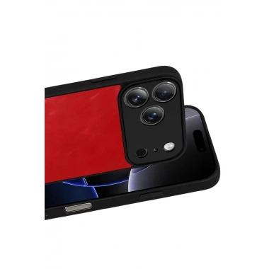 Mey İthalat®   iPhone 17 Pro Aras Deri Kapak - Kırmızı