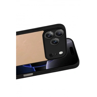 Mey İthalat®   iPhone 17 Pro Aras Deri Kapak - Pudra
