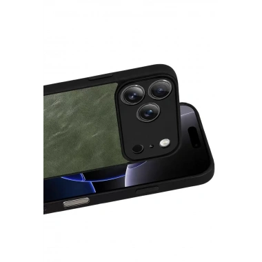 Mey İthalat®   iPhone 17 Pro Aras Deri Kapak - Yeşil