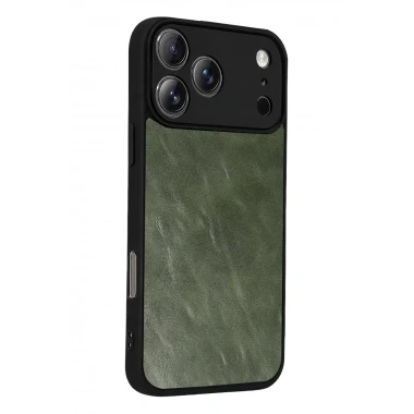 Mey İthalat®   iPhone 17 Pro Aras Deri Kapak - Yeşil