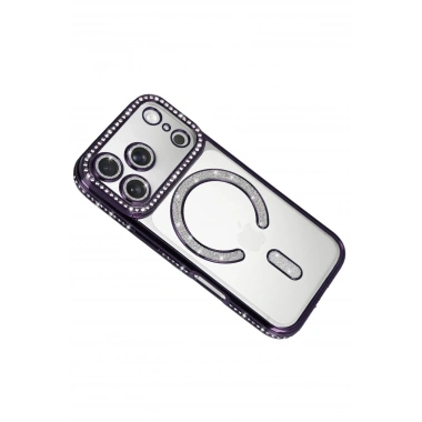 Mey İthalat®   iPhone 17 Pro Joke Simli Magneticsafe Kılıf - Derin Mor
