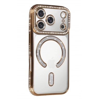 Mey İthalat®   iPhone 17 Pro Joke Simli Magneticsafe Kılıf - Gold