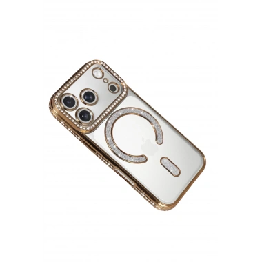 Mey İthalat®   iPhone 17 Pro Joke Simli Magneticsafe Kılıf - Gold