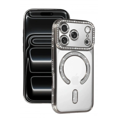 Mey İthalat®   iPhone 17 Pro Joke Simli Magneticsafe Kılıf - Gümüş