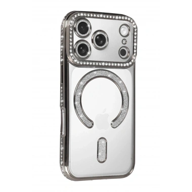 Mey İthalat®   iPhone 17 Pro Joke Simli Magneticsafe Kılıf - Gümüş