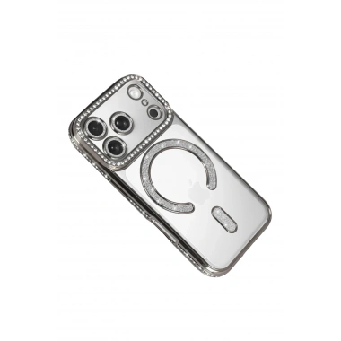 Mey İthalat®   iPhone 17 Pro Joke Simli Magneticsafe Kılıf - Gümüş