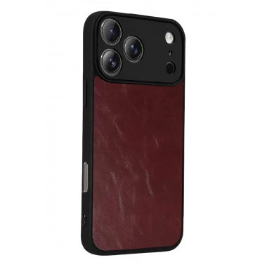 Mey İthalat®   iPhone 17 Pro Max Aras Deri Kapak - Bordo