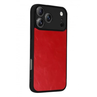 Mey İthalat®   iPhone 17 Pro Max Aras Deri Kapak - Kırmızı