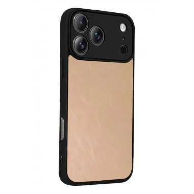 Mey İthalat®   iPhone 17 Pro Max Aras Deri Kapak - Pudra