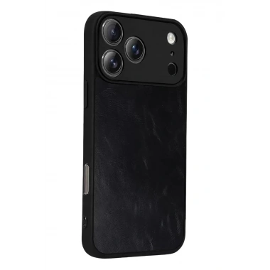 Mey İthalat®   iPhone 17 Pro Max Aras Deri Kapak - Siyah