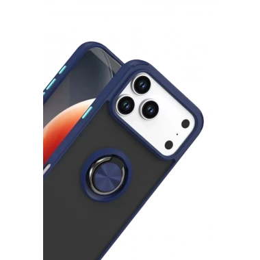 Mey İthalat®   iPhone 17 Pro Max Montreal Yüzüklü Silikon Kapak - Lacivert