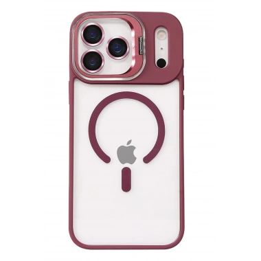 Mey İthalat®   iPhone 17 Pro Max Remim Lensli Magsafe Standlı Kapak - Bordo