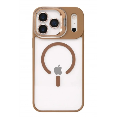 Mey İthalat®   iPhone 17 Pro Max Remim Lensli Magsafe Standlı Kapak - Kahverengi