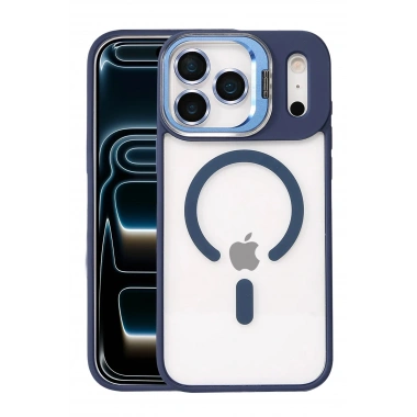 Mey İthalat®   iPhone 17 Pro Max Remim Lensli Magsafe Standlı Kapak - Lacivert
