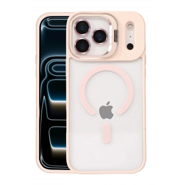 Mey İthalat®   iPhone 17 Pro Max Remim Lensli Magsafe Standlı Kapak - Pembe