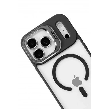 Mey İthalat®   iPhone 17 Pro Max Remim Lensli Magsafe Standlı Kapak - Siyah