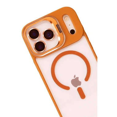 Mey İthalat®   iPhone 17 Pro Max Remim Lensli Magsafe Standlı Kapak - Turuncu