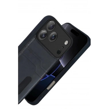 Mey İthalat® iPhone 17 Pro Max Sara Kartvizitli Deri Kılıf - Siyah