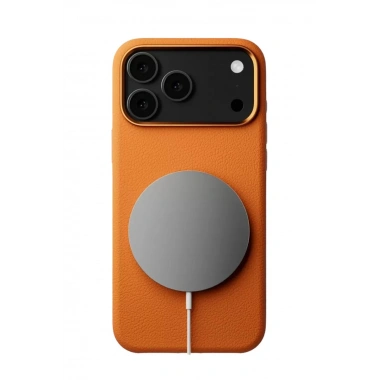 Mey İthalat®   iPhone 17 Pro Max Wonder Deri Magsafe Kapak - Turuncu