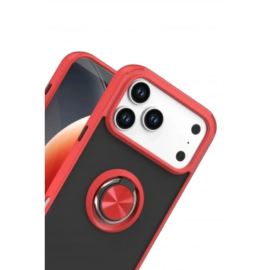 Mey İthalat®   iPhone 17 Pro Montreal Yüzüklü Silikon Kapak - Kırmızı