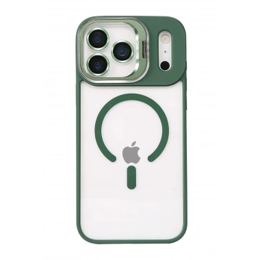 Mey İthalat®   iPhone 17 Pro Remim Lensli Magsafe Standlı Kapak - Koyu Yeşil