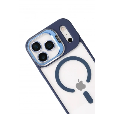 Mey İthalat®   iPhone 17 Pro Remim Lensli Magsafe Standlı Kapak - Lacivert