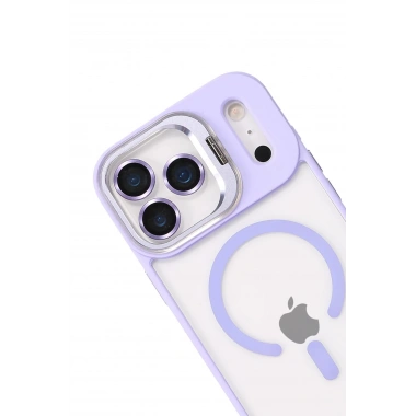 Mey İthalat®   iPhone 17 Pro Remim Lensli Magsafe Standlı Kapak - Lila