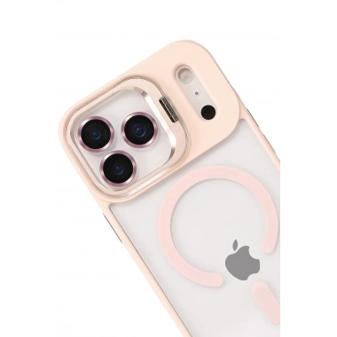 Mey İthalat®   iPhone 17 Pro Remim Lensli Magsafe Standlı Kapak - Pembe