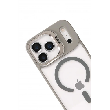Mey İthalat®   iPhone 17 Pro Remim Lensli Magsafe Standlı Kapak - Titan Gri