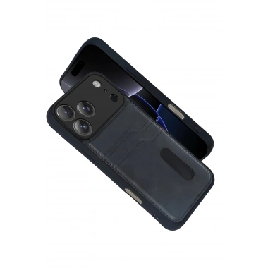 Mey İthalat® iPhone 17 Pro Sara Kartvizitli Deri Kılıf - Siyah