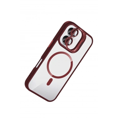 Mey İthalat®   iPhone 17 Remim Lensli Magsafe Standlı Kapak - Bordo