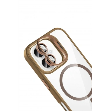 Mey İthalat®   iPhone 17 Remim Lensli Magsafe Standlı Kapak - Kahverengi