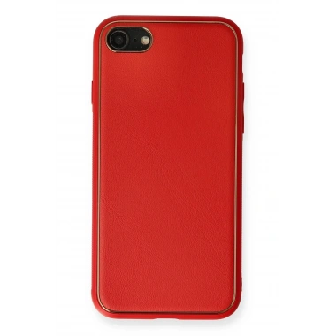 Mey İthalat®  iPhone 7 Kılıf Coco Deri Silikon Kapak - Kırmızı