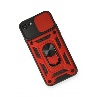Mey İthalat®   iPhone 7 Kılıf Pars Lens Yüzüklü Silikon - Kırmızı