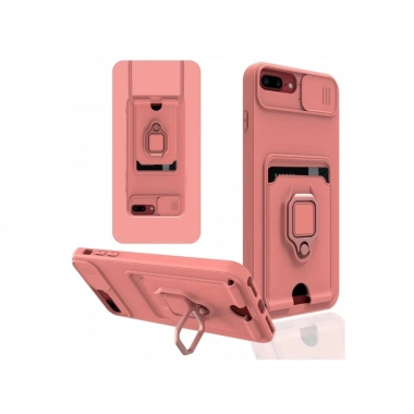 Mey İthalat®  iPhone 7 Plus Kılıf Zuma Kartvizitli Yüzüklü Silikon - Pembe