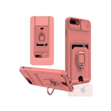 Mey İthalat®  iPhone 7 Plus Kılıf Zuma Kartvizitli Yüzüklü Silikon - Pembe