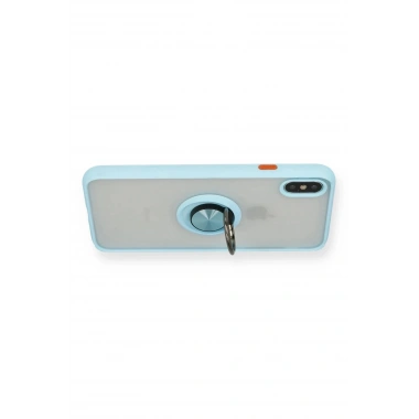 Mey İthalat®  iPhone X Kılıf Montreal Yüzüklü Silikon Kapak - Buz Mavi