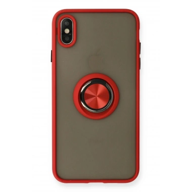 Mey İthalat®  iPhone X Kılıf Montreal Yüzüklü Silikon Kapak - Kırmızı