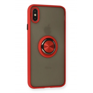 Mey İthalat®  iPhone X Kılıf Montreal Yüzüklü Silikon Kapak - Kırmızı