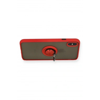 Mey İthalat®  iPhone X Kılıf Montreal Yüzüklü Silikon Kapak - Kırmızı
